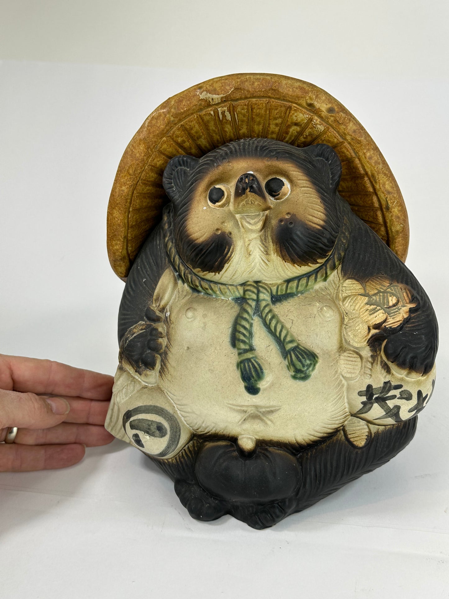Vintage Japanese Tanuki "Raccoon-dog" Ceramic Statue 10”