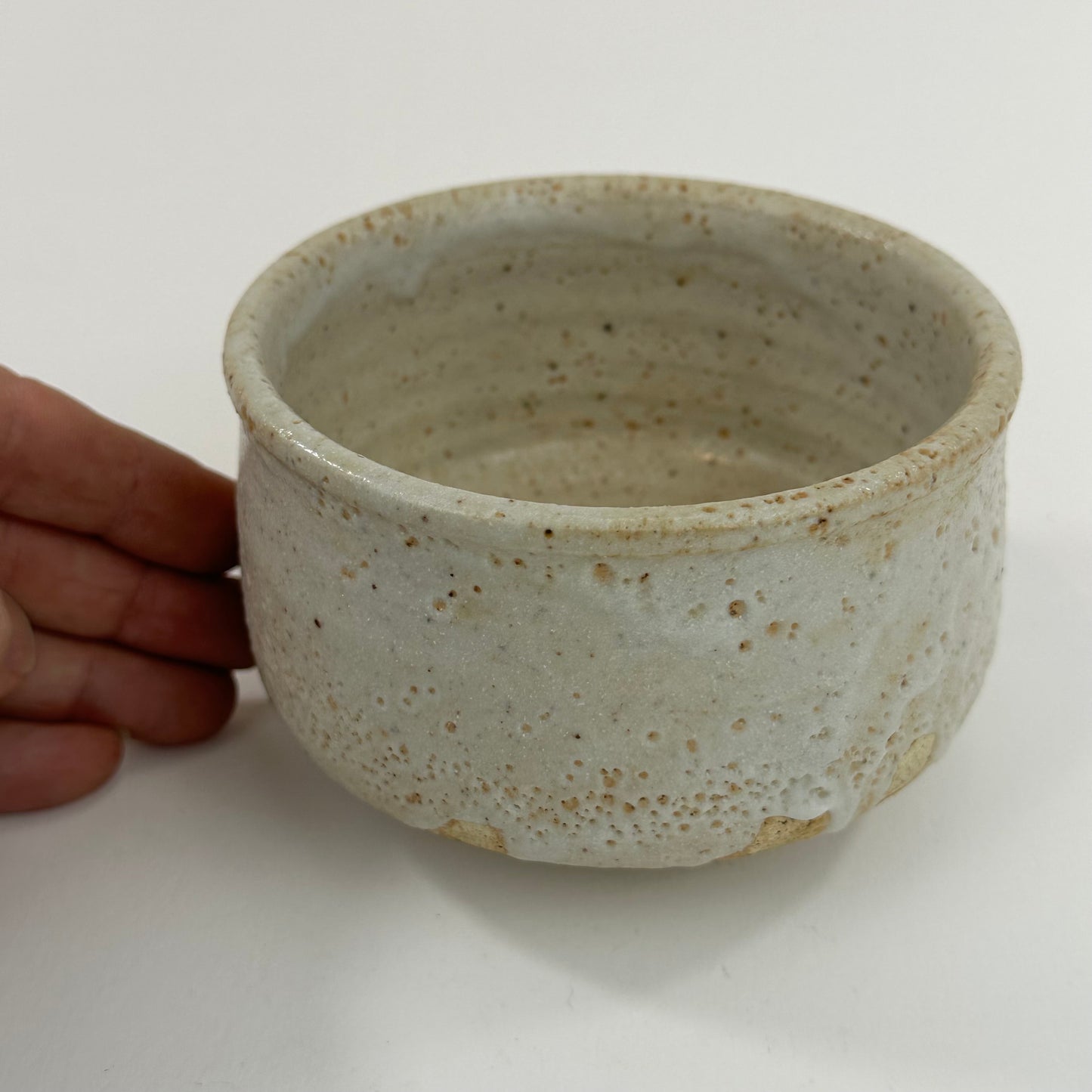 Vintage Japanese Hand Thrown Ceramic Tea Bowl Shino Chawan 5"