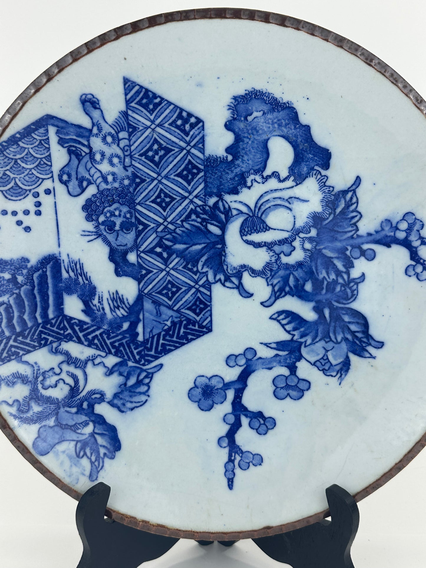 Antique Japanese Late Edo Period 19th Century Imari Ceramic Plate Blue & White 12.5"