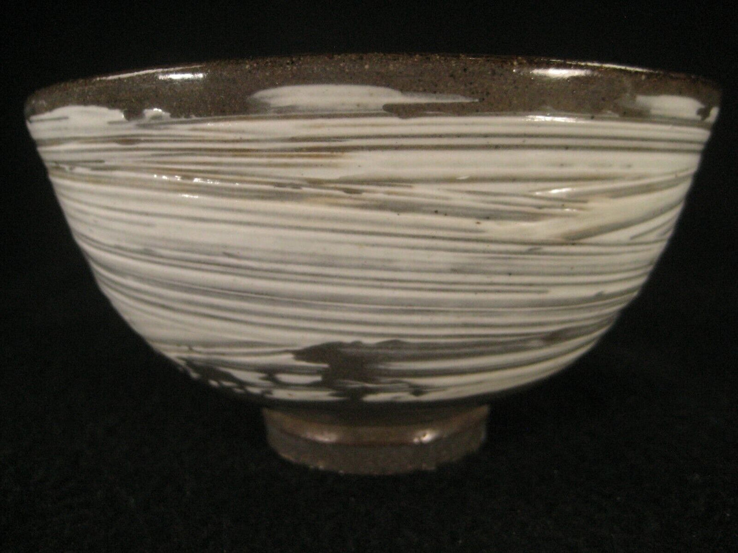 Vintage Japanese Handmade Chawan Mid Showa Gray & White Geometric Patterns 5.5"