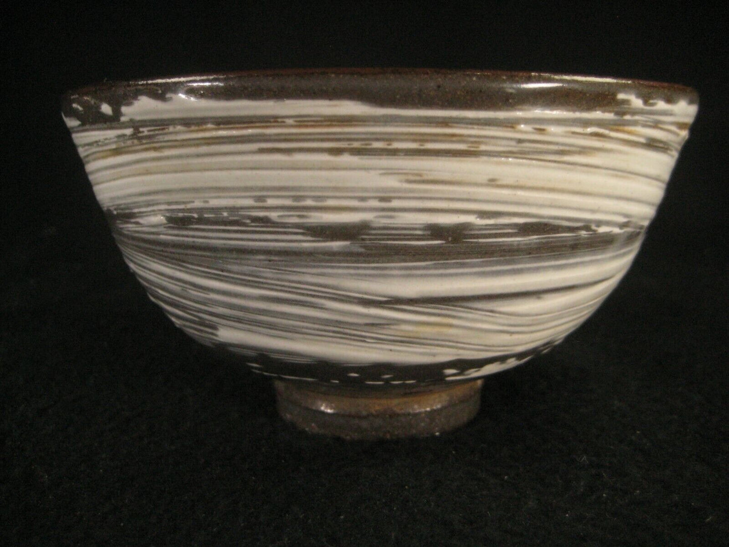 Vintage Japanese Handmade Chawan Mid Showa Gray & White Geometric Patterns 5.5"