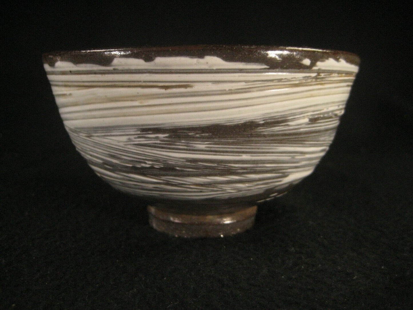 Vintage Japanese Handmade Chawan Mid Showa Gray & White Geometric Patterns 5.5"