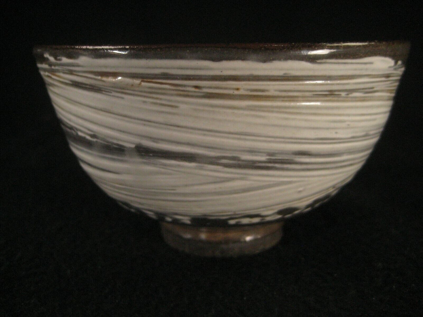 Vintage Japanese Handmade Chawan Mid Showa Gray & White Geometric Patterns 5.5"