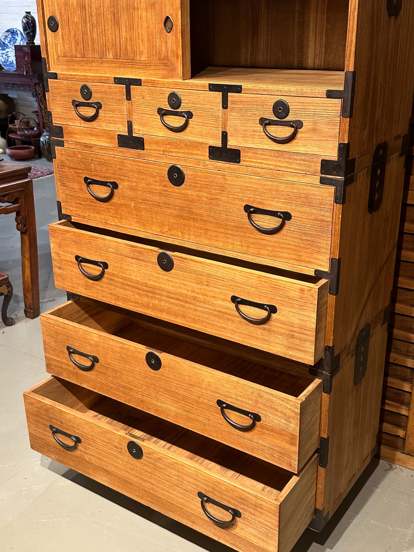 Antique Japanese Clothing Tansu Taisho Era c1920's Ishodansu Kiri Paulownia Chest 37"W