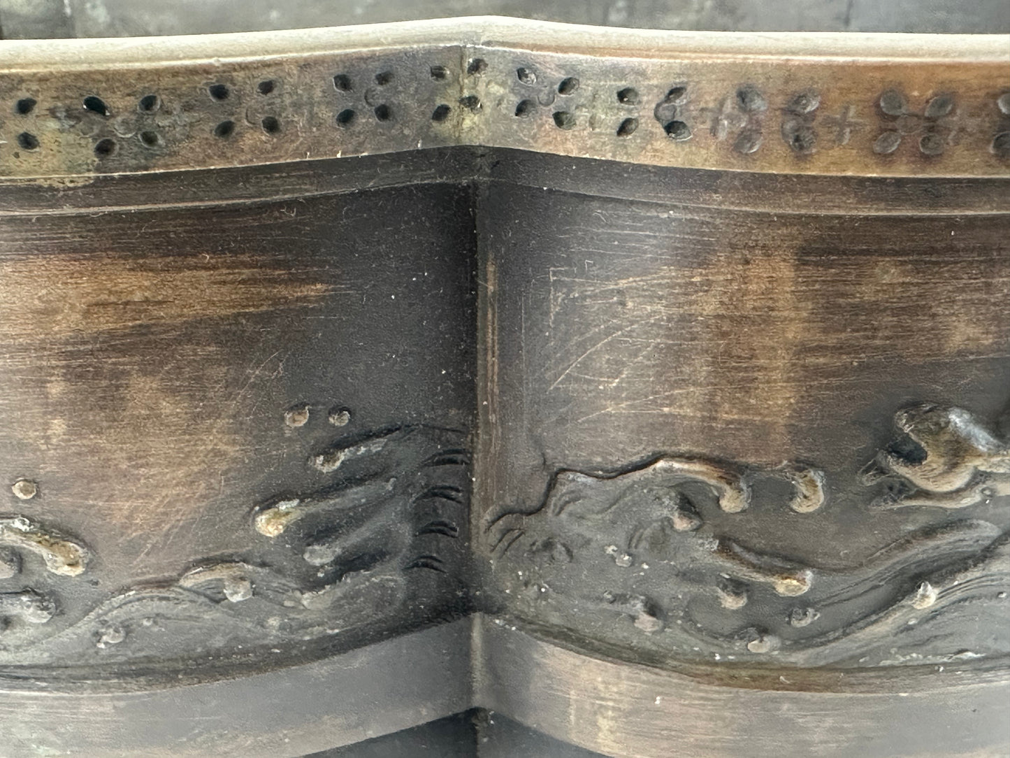 Antique Japanese Signed Suiban Bronze Ikebana Flower Vase Birds & Rabbits 17"