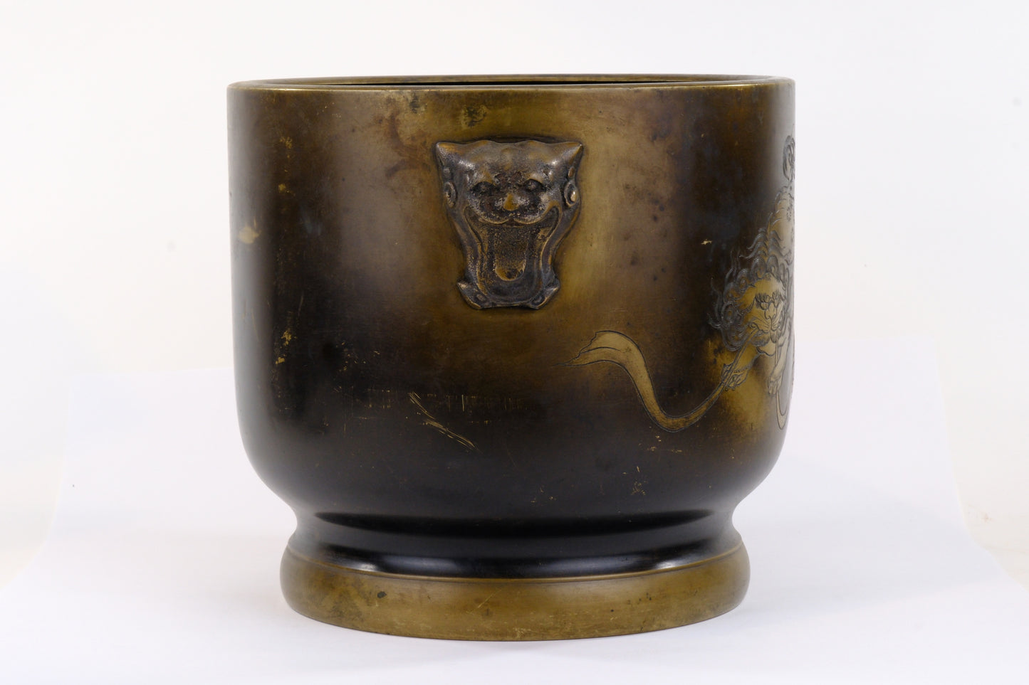 Antique Japanese Meiji Era Bronze Hibachi Brazier Shi-Shi Fu Dogs 10