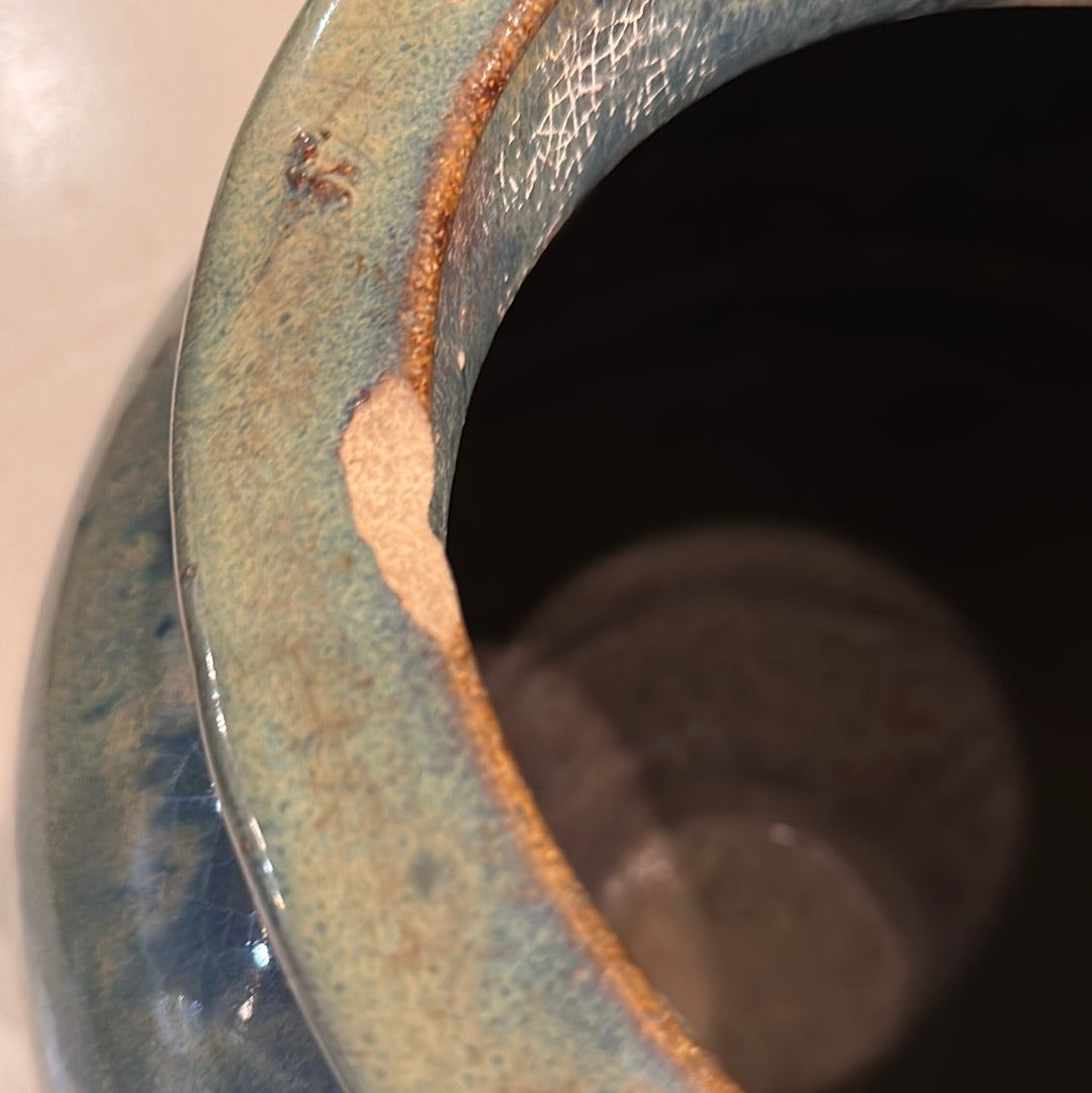 Antique Japanese Tsubo Urn Blue-Green Drip Glaze 24"H