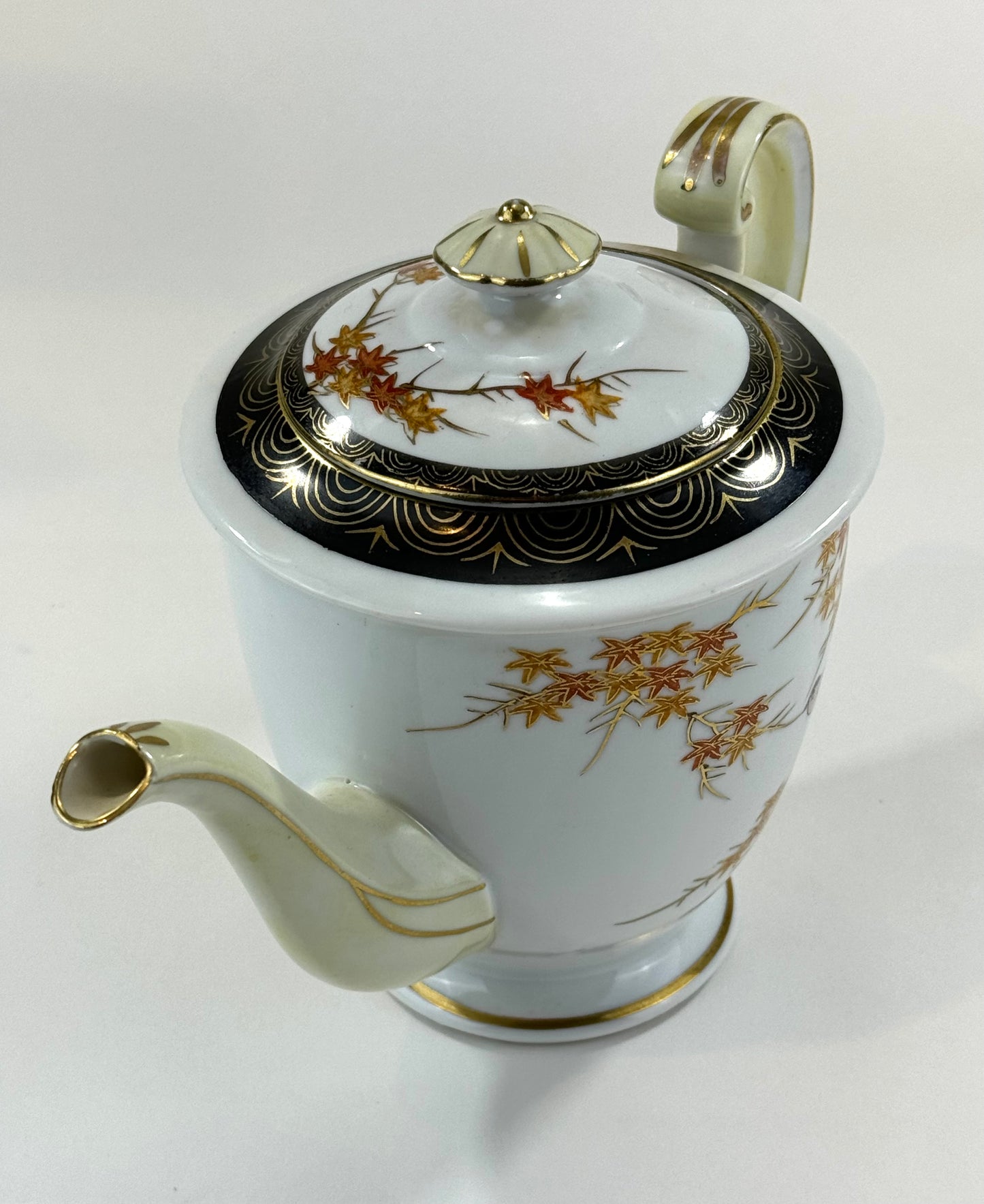 Vintage Japanese c1940’s Teapot Hand Painted Maple Leaf & Bird 7”