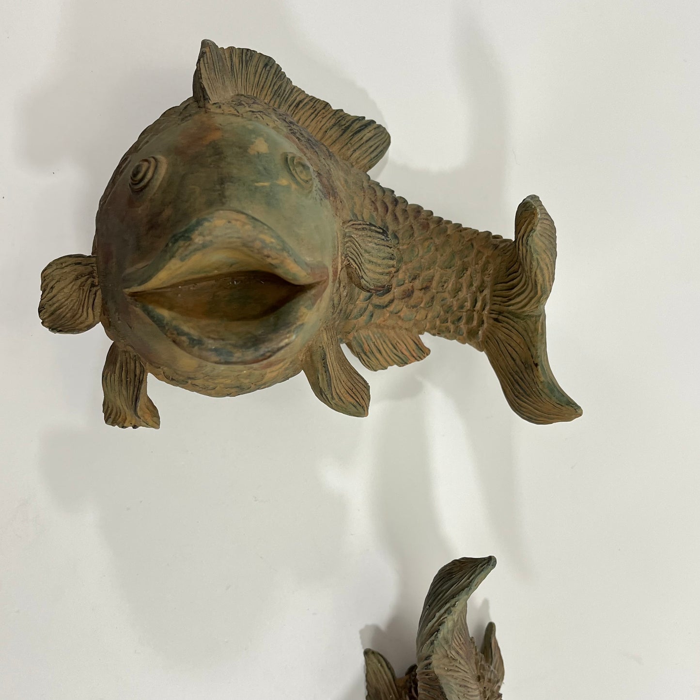 Vintage Pair of Swiming Carp Statues 7.5” Key Hiders Resin 13"