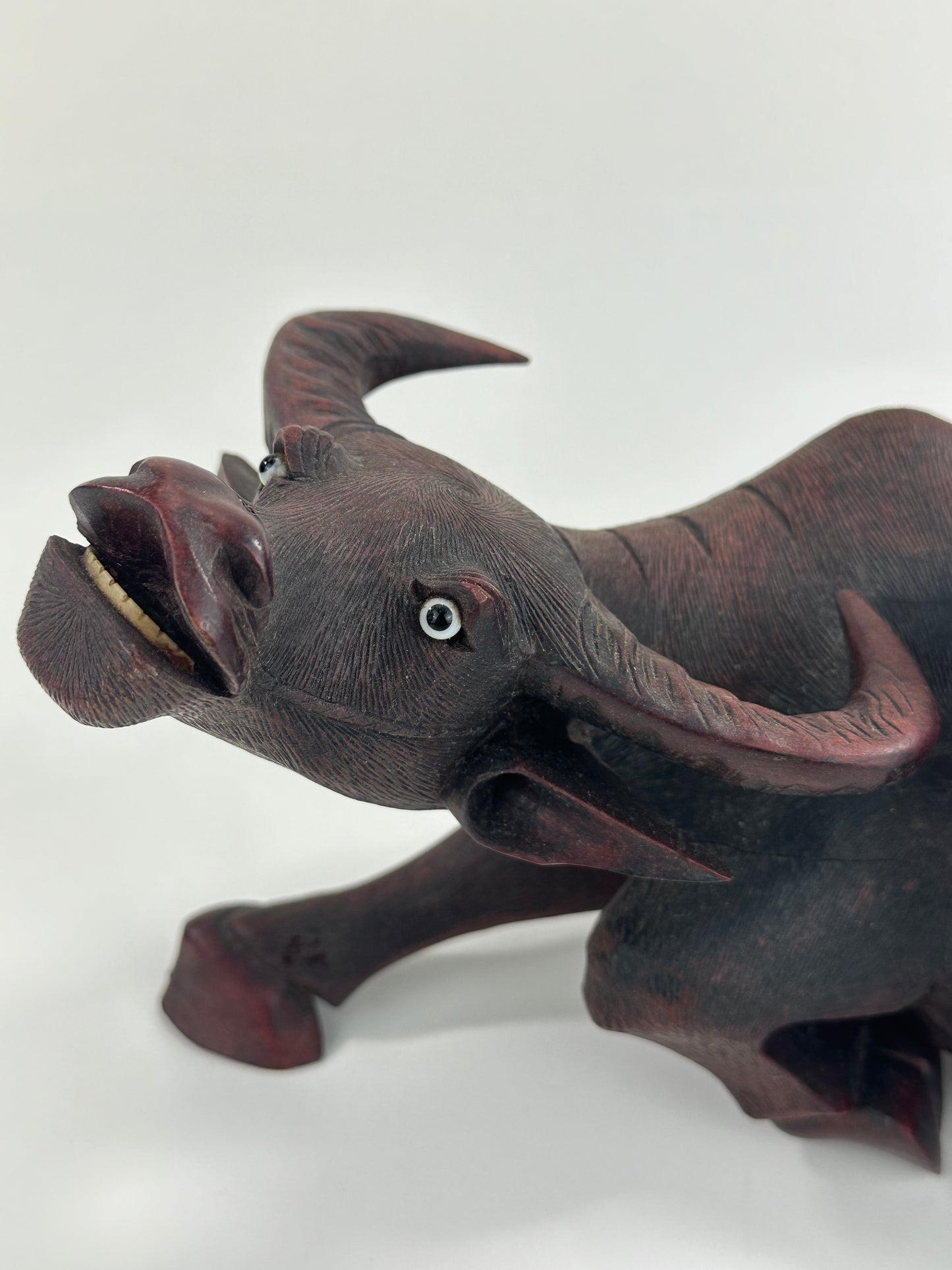 Antique Chinese Hand Carved Wooden Sculpture Buffalo & Children 14”