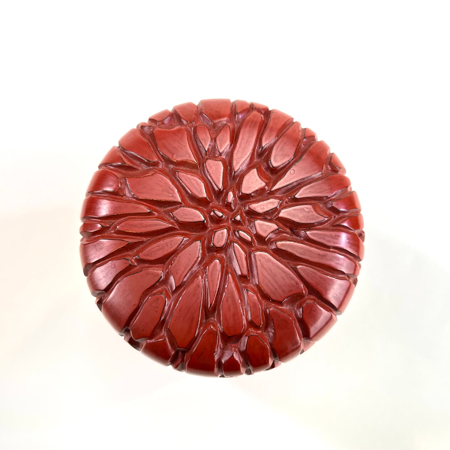 Japanese Natsume Tea Ceremony Caddy Kamakura-bori Red Signed 湯川 清谷 3”