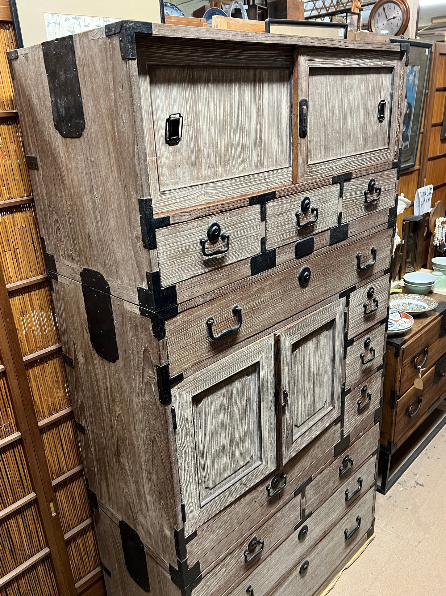 Antique Japanese Clothing Chest Taisho Era Ishodansu Kiri Paulownia 64"