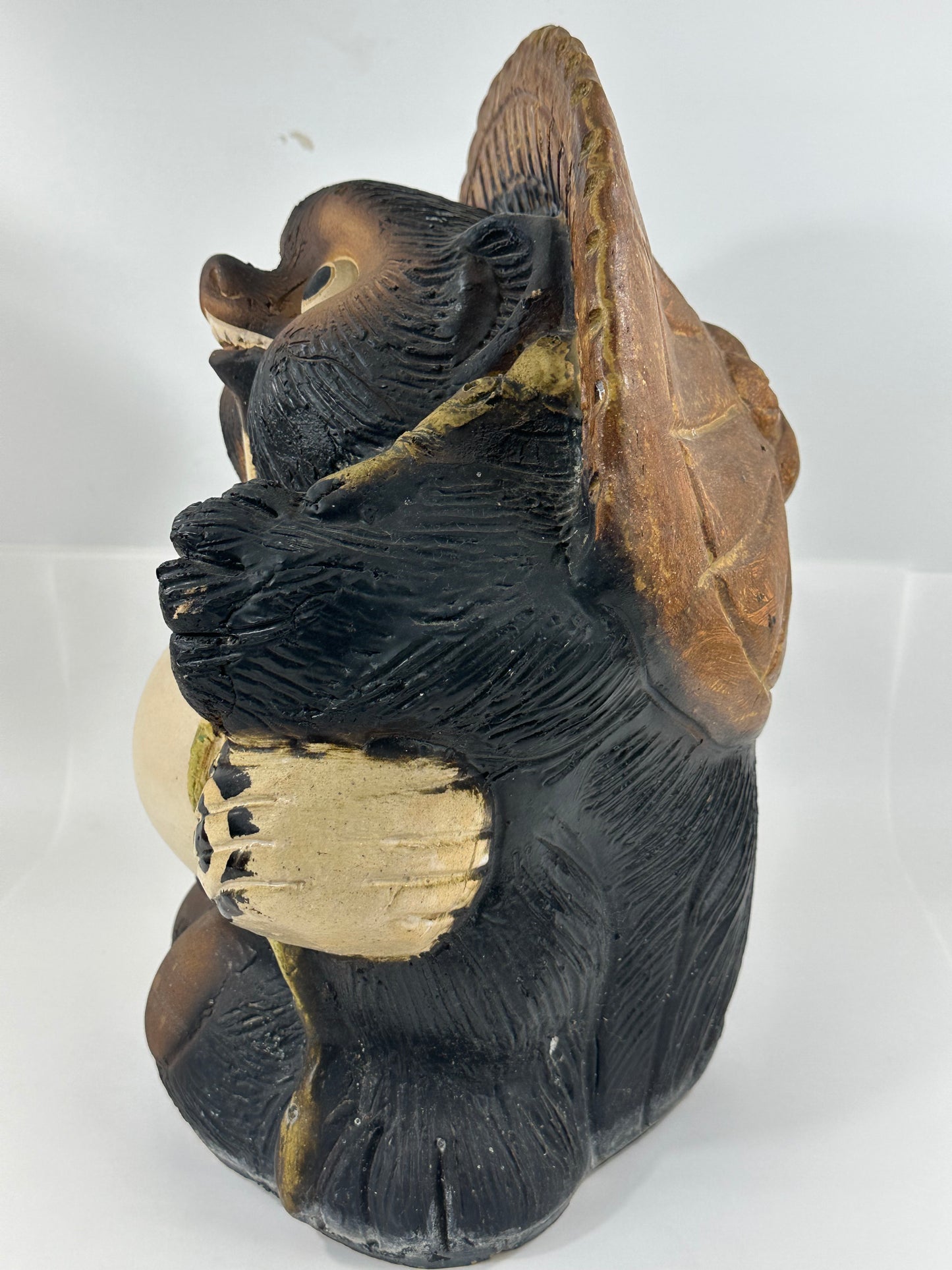 Vintage Japanese Ceramic Tanuki Statue Abundance & Prosperity 15"H