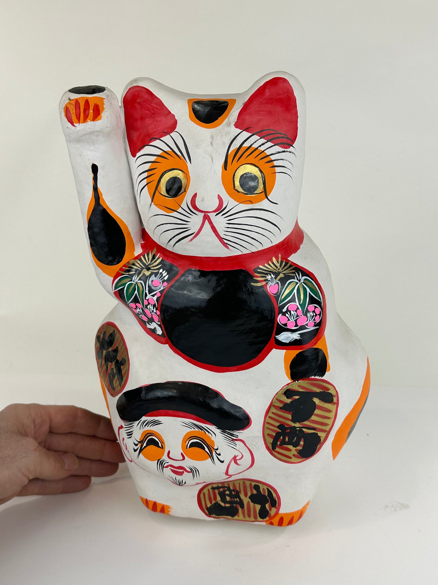 Japanese Traditional Papier-mâché Maneki Neko Good Luck 13"