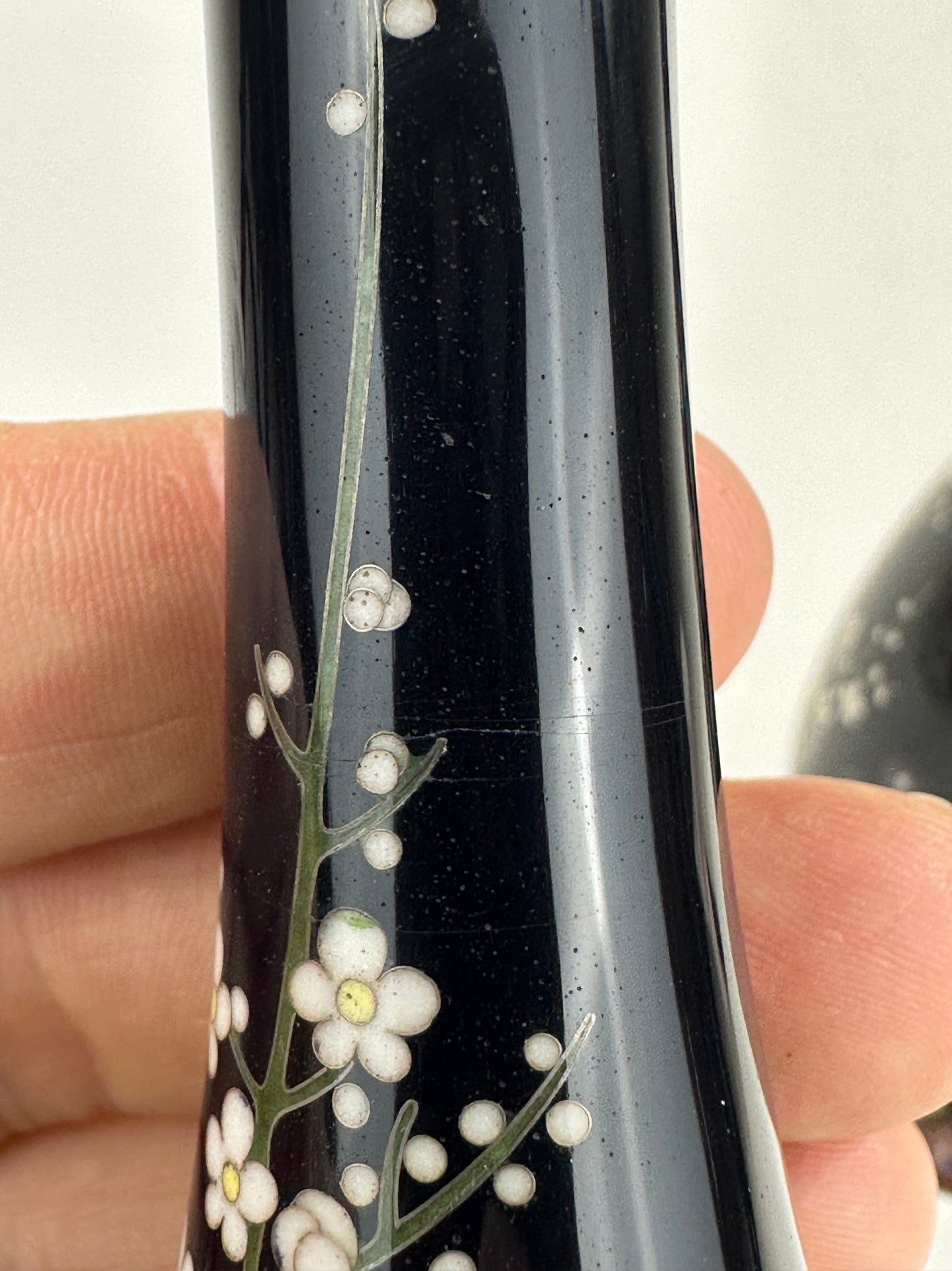 Pair of Antique Japanese Meiji Era (late 1800's) Cloisonné Cherry Blossom with Sparrows Vases 9”