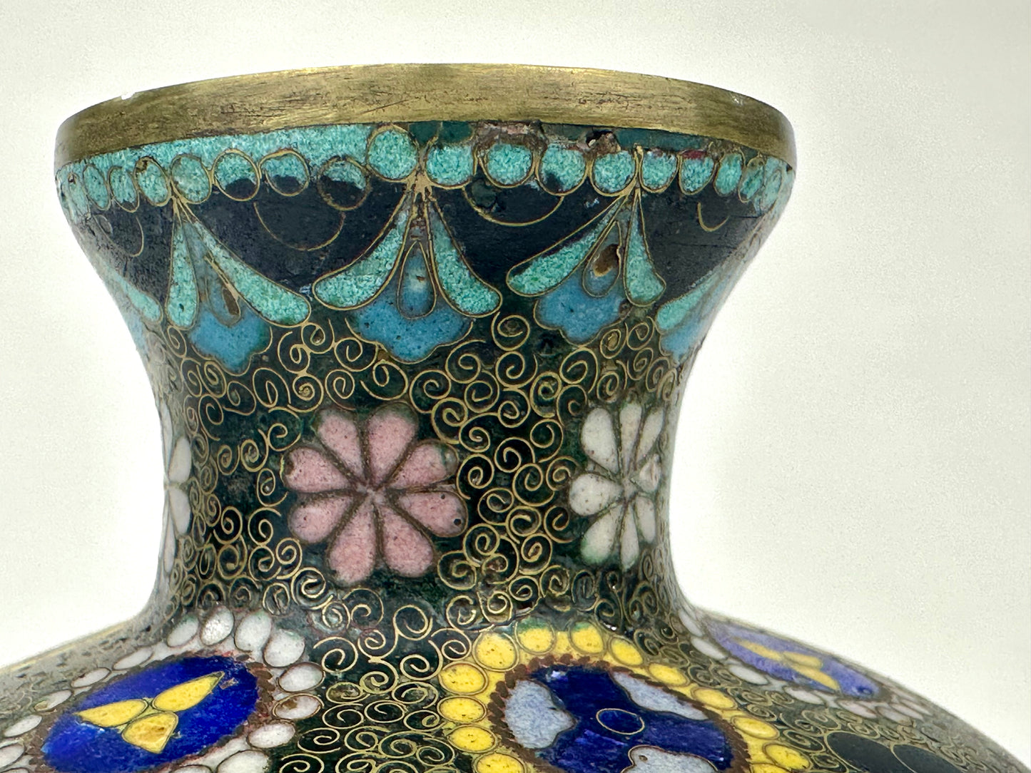 Antique Japanese Meiji Era (c1880) Cloisonné Vase Butterflies 7.5”