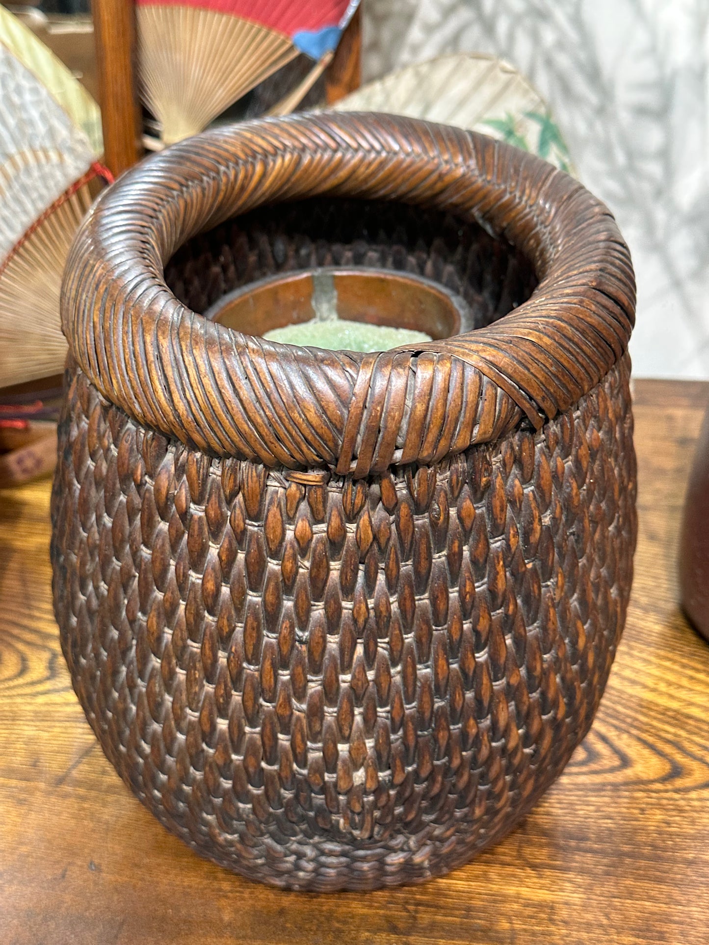 Antique Japanese Woven Kago Ikebana Basket 10"H