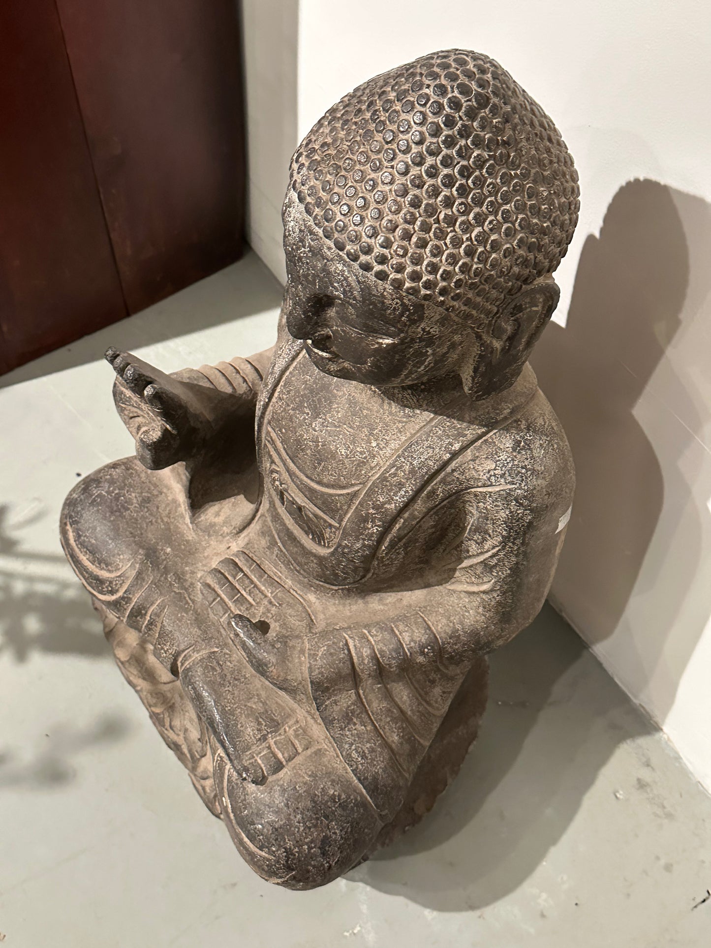 Vintage Japanese Hand Carved Stone Statue of Buddha in Seated Meditation 30"