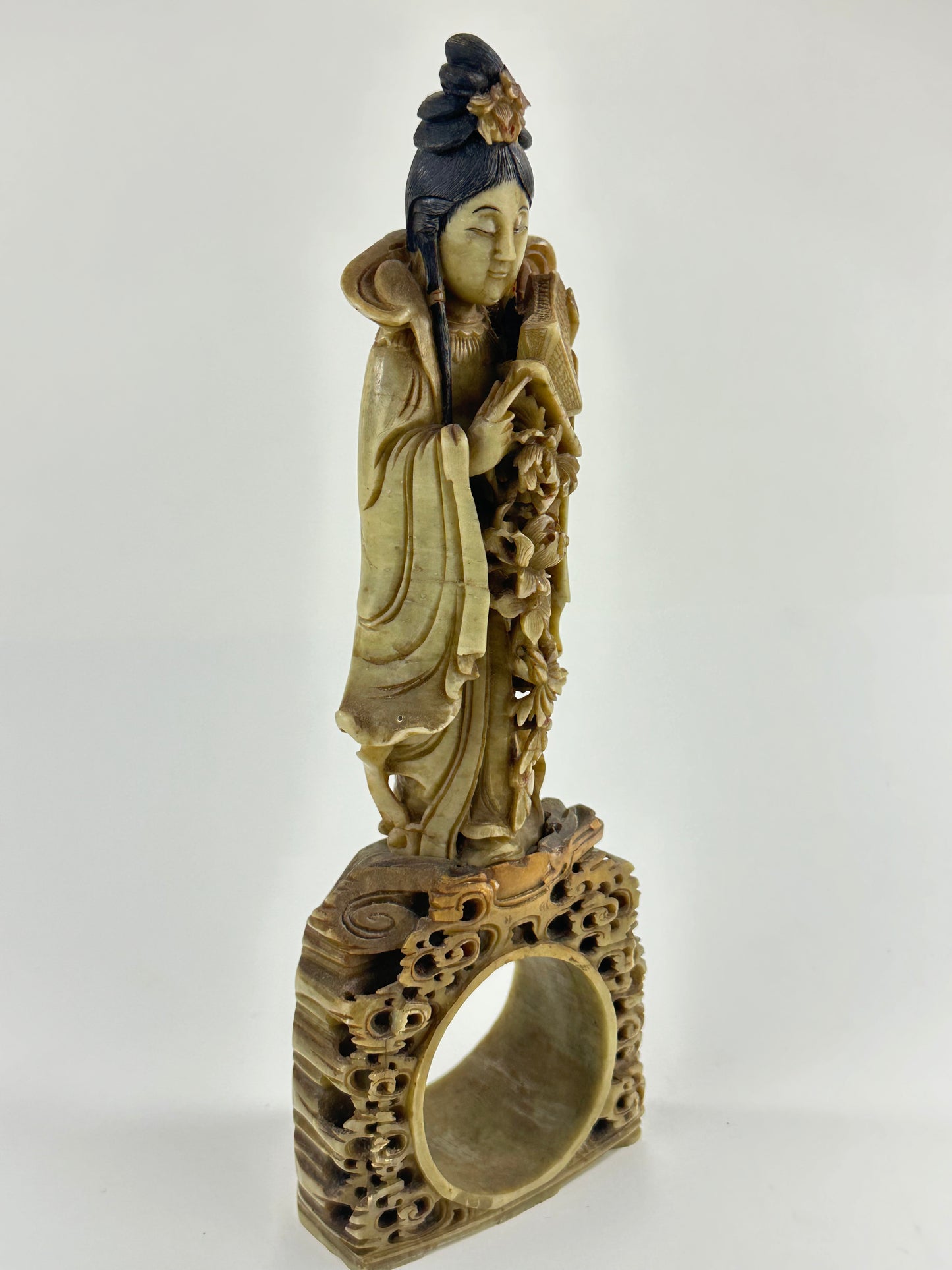 Antique Chinese Natural Stone Carved Statue of Quan Yin 11.5”