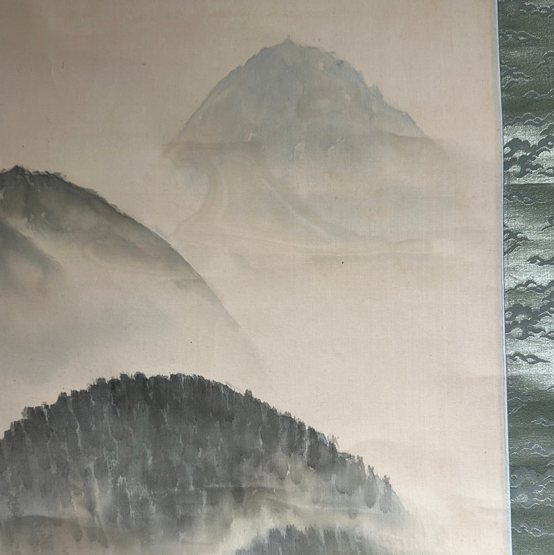 Japanese Vintage Scroll Kakejiku Hand Painted Showa Era Mountain Stream