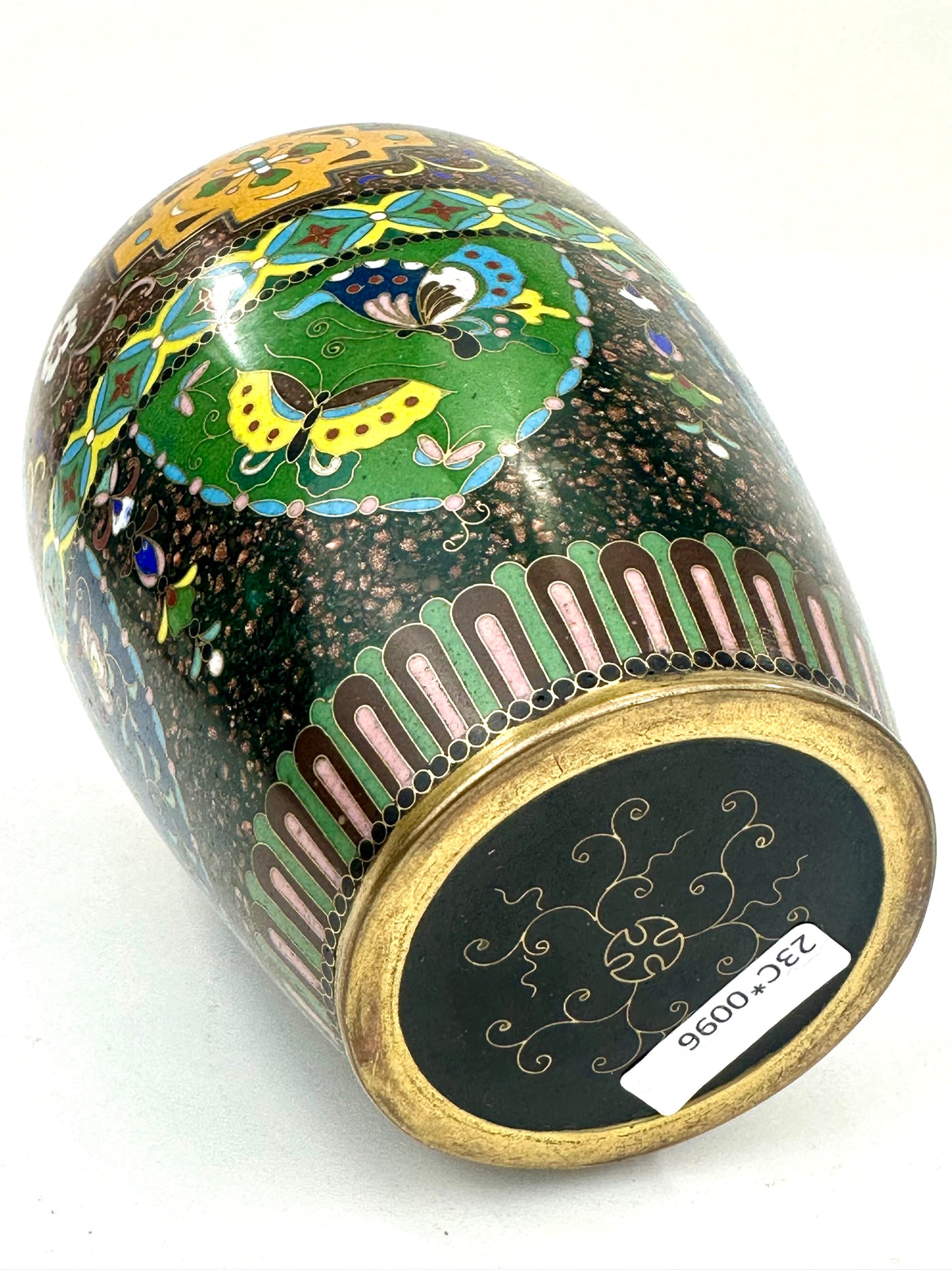 Antique Japanese Meiji Era (c1880) Cloisonné Vase Floral & Vine Motif 6”