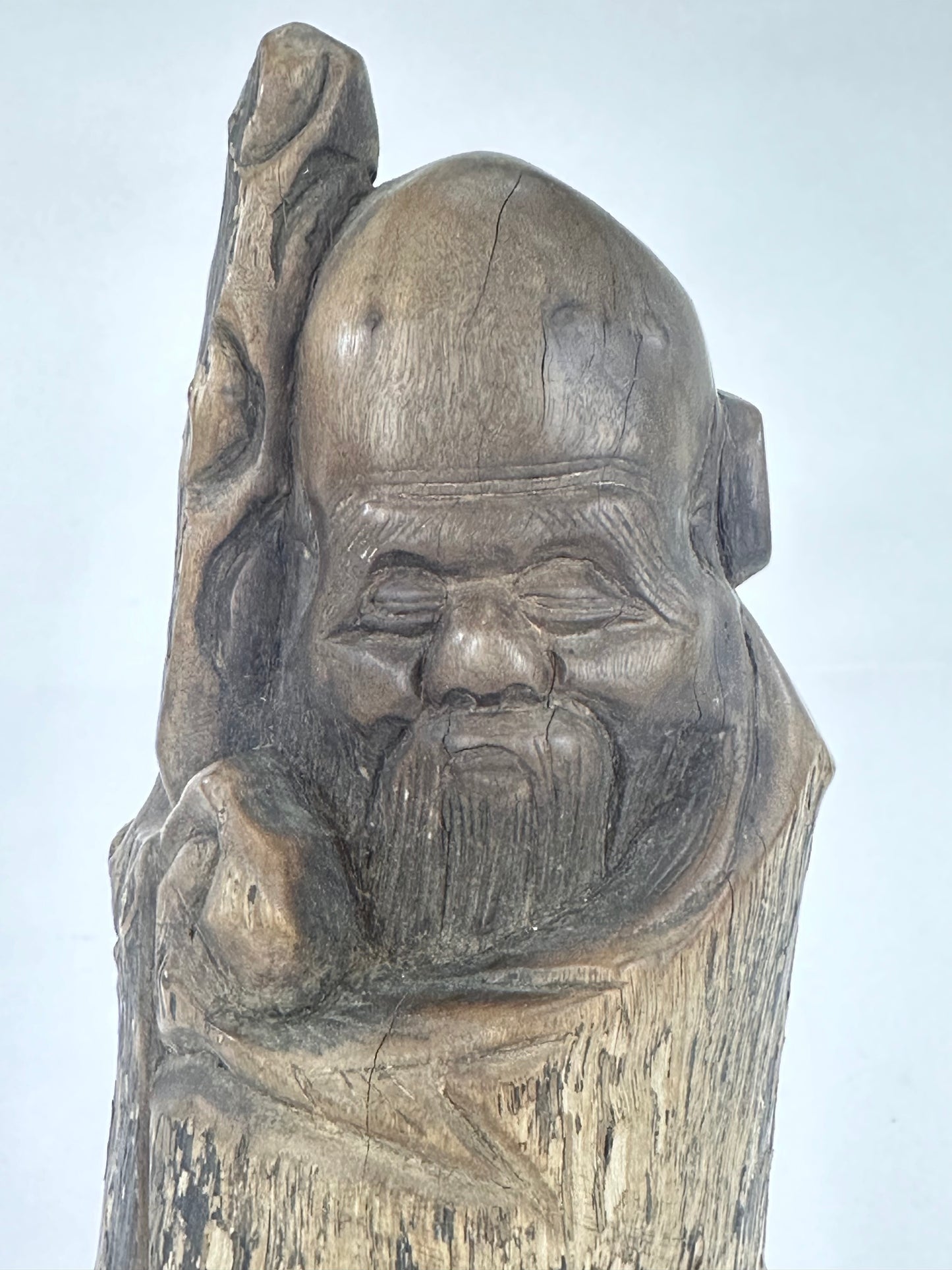 Japanese Antique early 1900's Jurojin Rough Hewn Statue Wabi-Sabi 11.5"