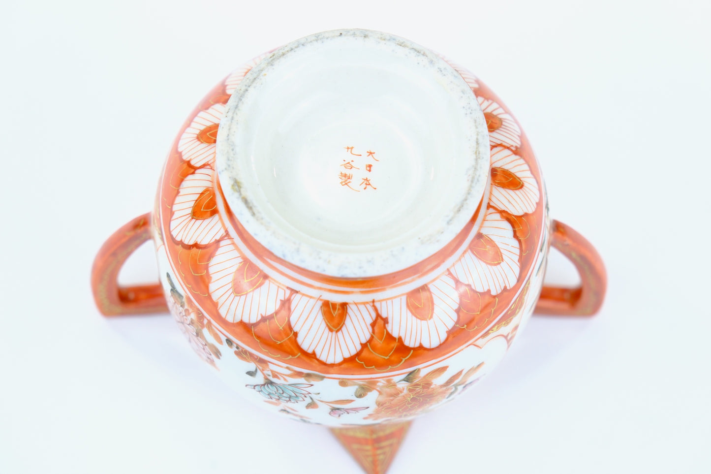 Antique Japanese Kutani Dai Nippon Porcelain Sugar Bowl Sparrow Chrysanthemum Meiji 4H