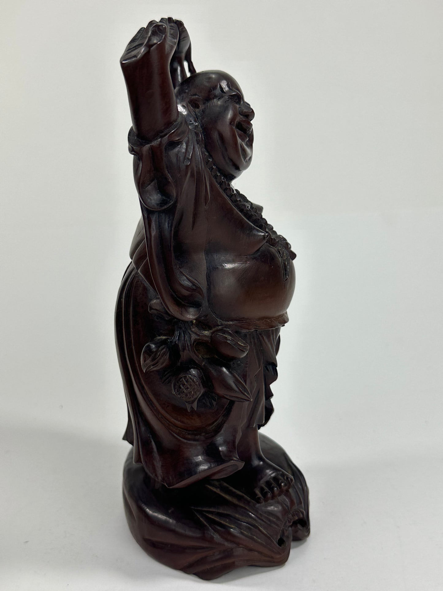 Antique Japanese Carved Wooden Statue of Hotei Lucky God 8”