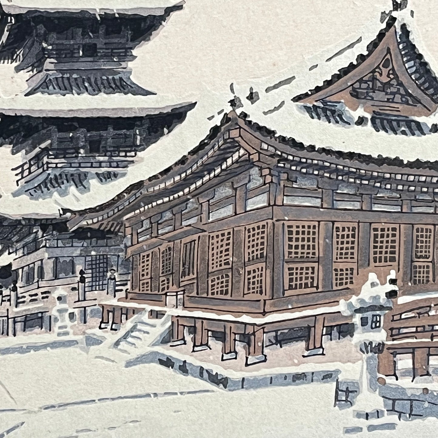 Wood Block Print by Kotozuka of Kiyomizudera Temple in the Snow 11"
