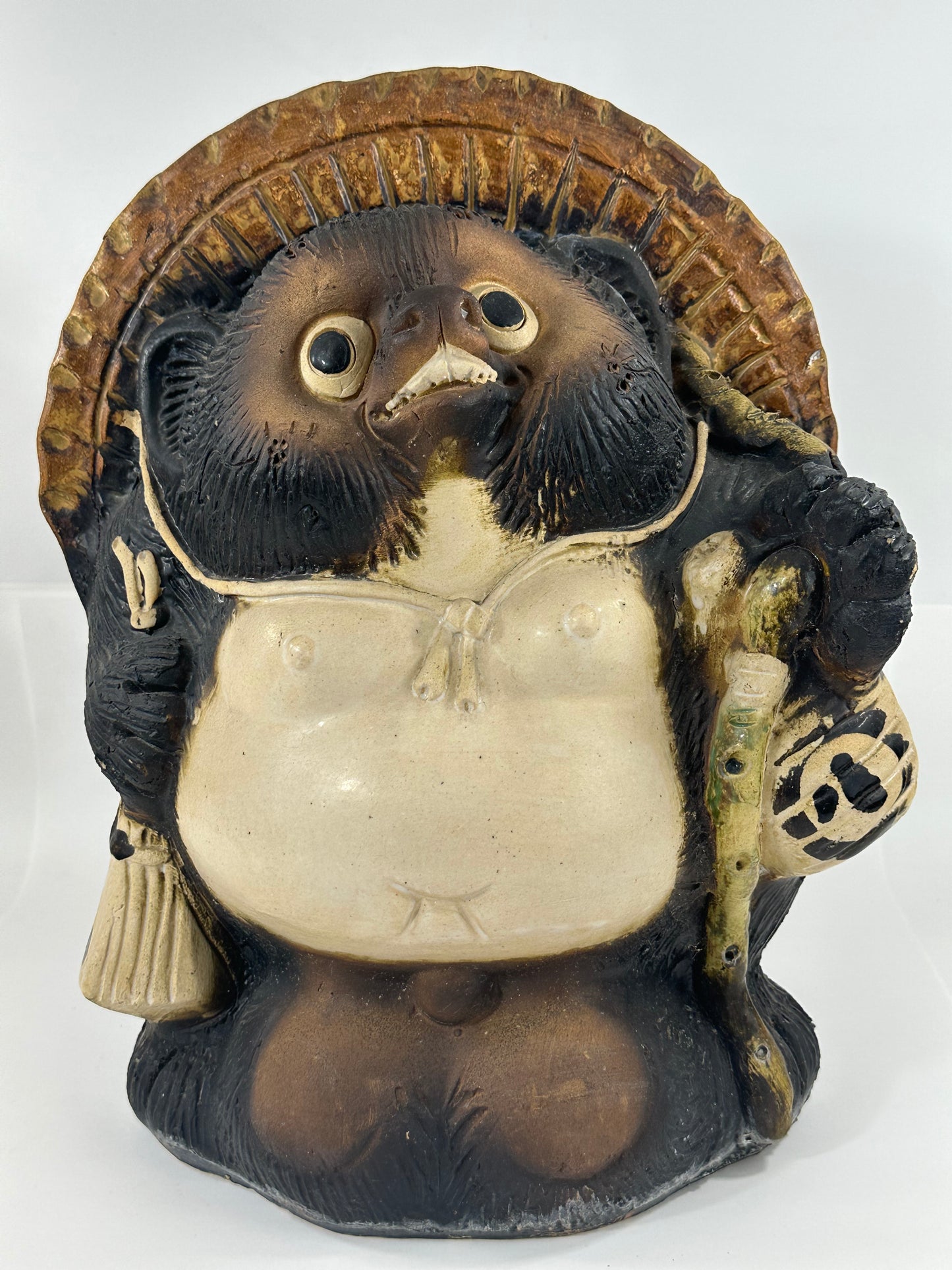 Vintage Japanese Ceramic Tanuki Statue Abundance & Prosperity 15"H