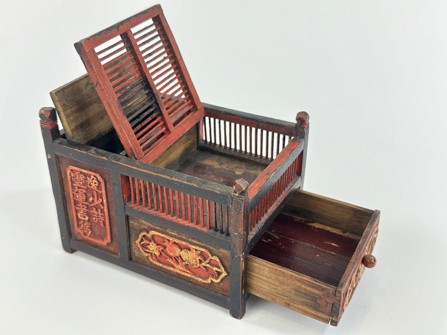 Antique Chinese Singing Cricket Cage Good Fortune Carving 4"