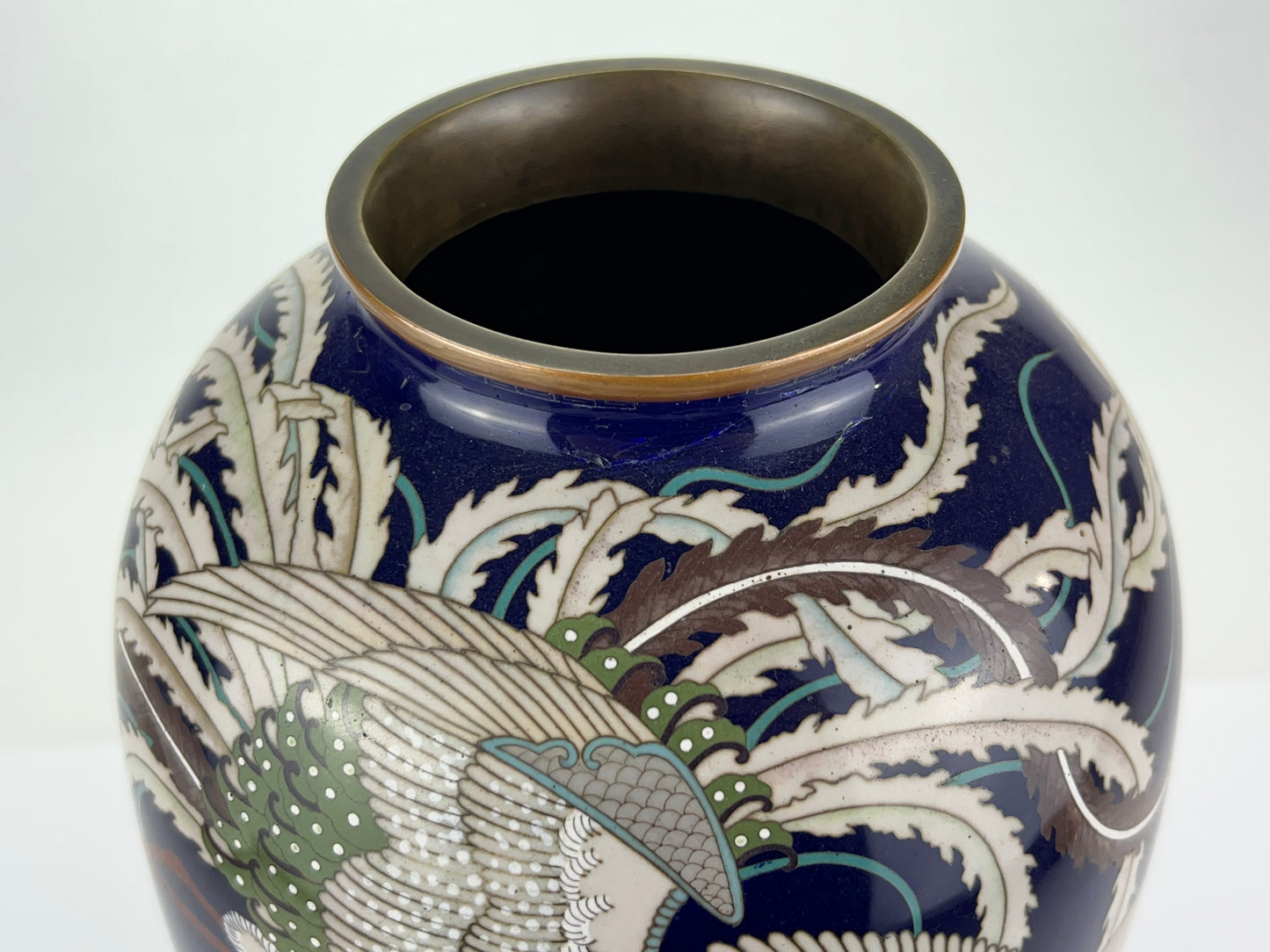 Antique Japanese Meiji Era (late 1800's) Cloisonné Vase Phoenix & Dragon 12”