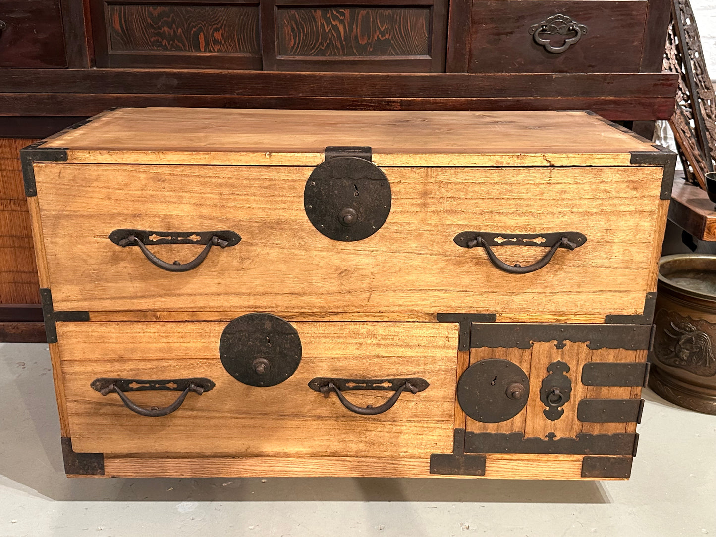 Antique Japanese Meiji Era Kasane Clothing Tansu Chest Kiri Wood