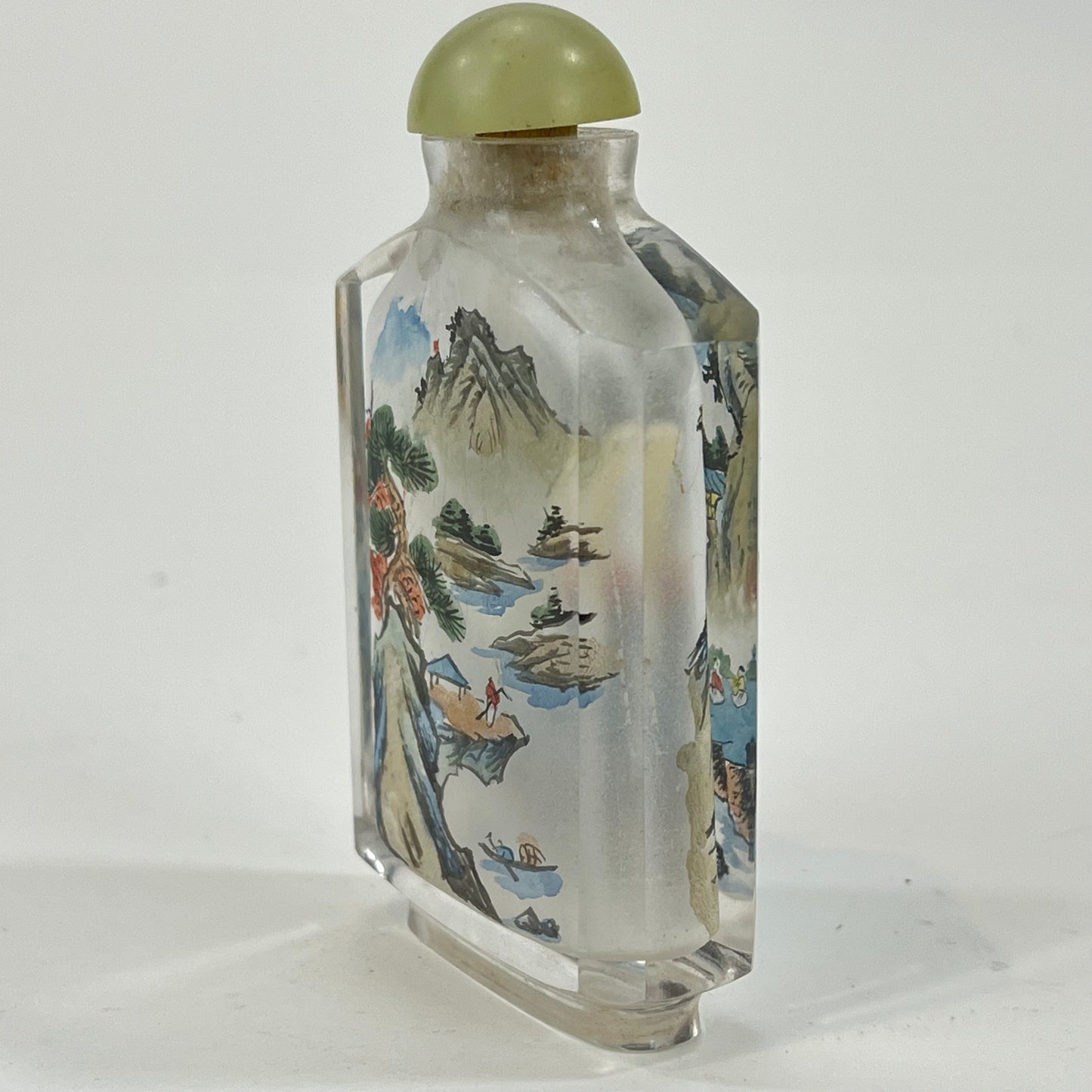 Vintage Chinese Snuff Bottle Reverse-Painted Landscape 4"
