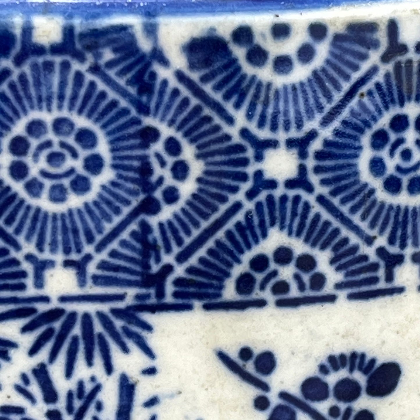 Antique Japanese Meiji Era small Ceramic Blue & White Hibachi Brazier 6”