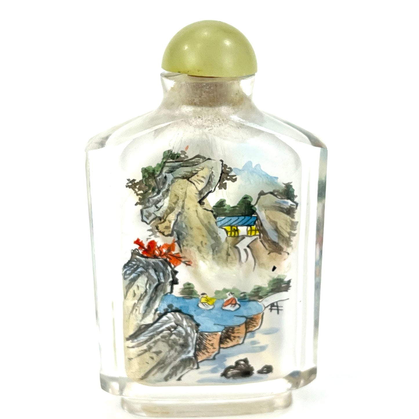 Vintage Chinese Snuff Bottle Reverse-Painted Landscape 4"