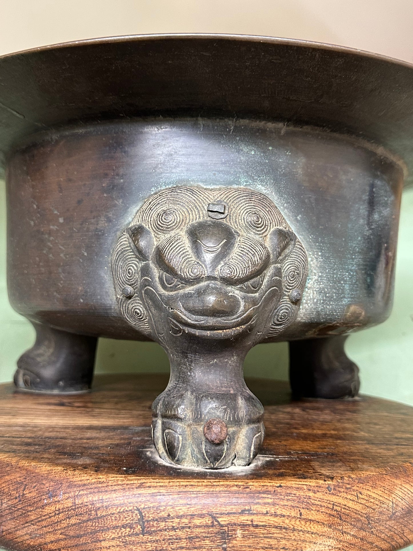 Antique Japanese Bronze Hibachi Brazier Foo Dog ShiShi Legs 17"