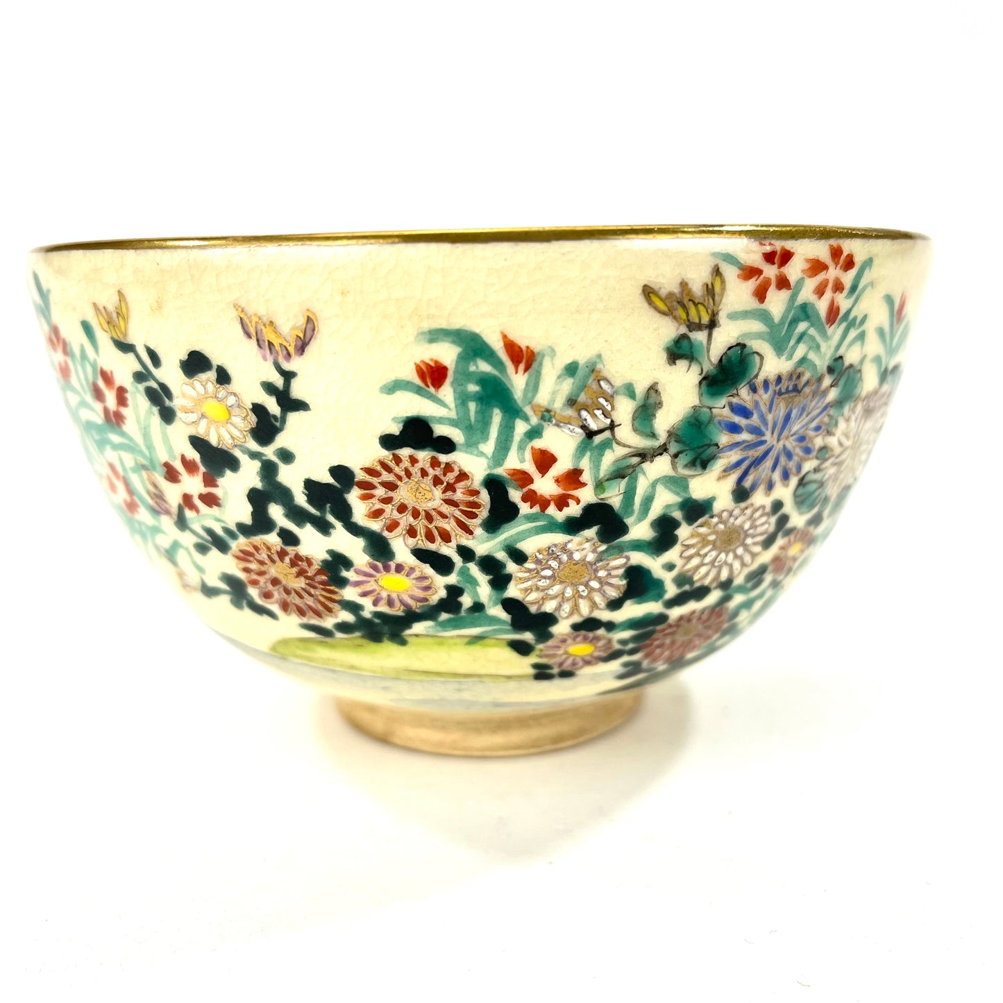Signed Tea Ceremony Chawan Tea Bowl w/ Flowers & Seascape 5”