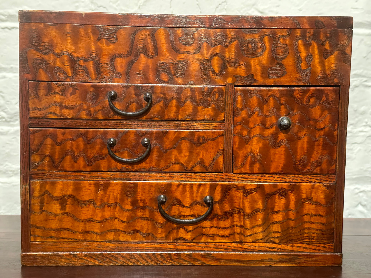 Antique Japanese Meiji Era c1920's Mulberry Wood Haribako Sewing Tansu 11.5"