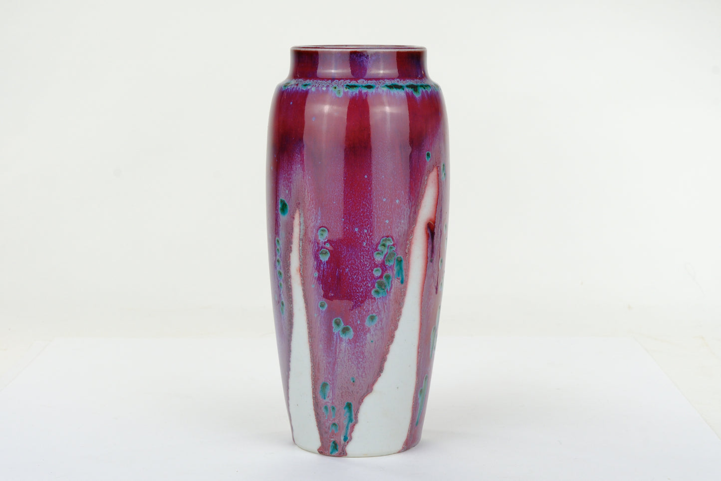 Matsuyama Gaei Peacock Glaze Vase Japanese Hand Thrown w/ Box 9” c1950's