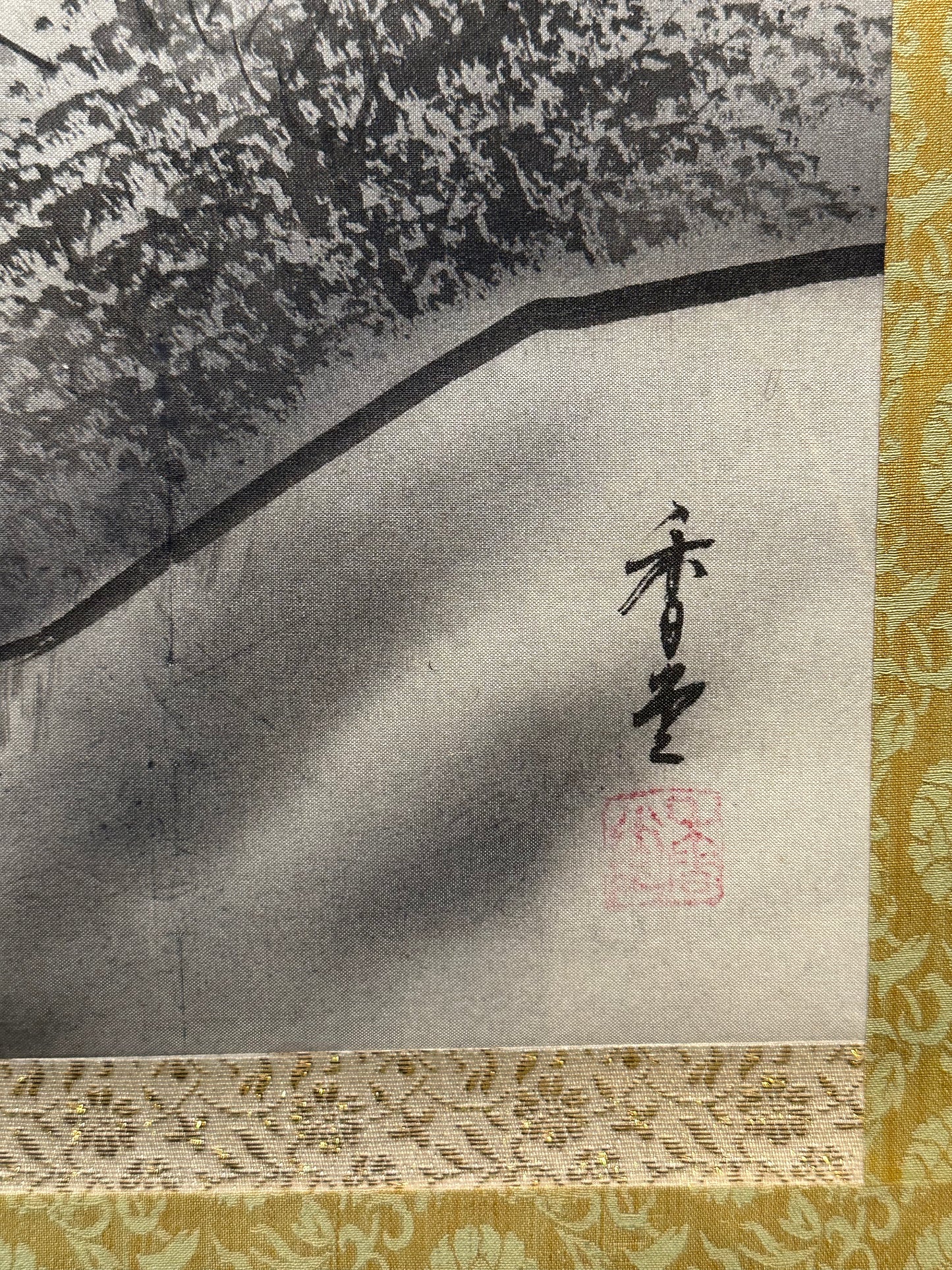 Vintage Japanese Scroll Hand Painted Mid 1900’s Mountain Farmhouse