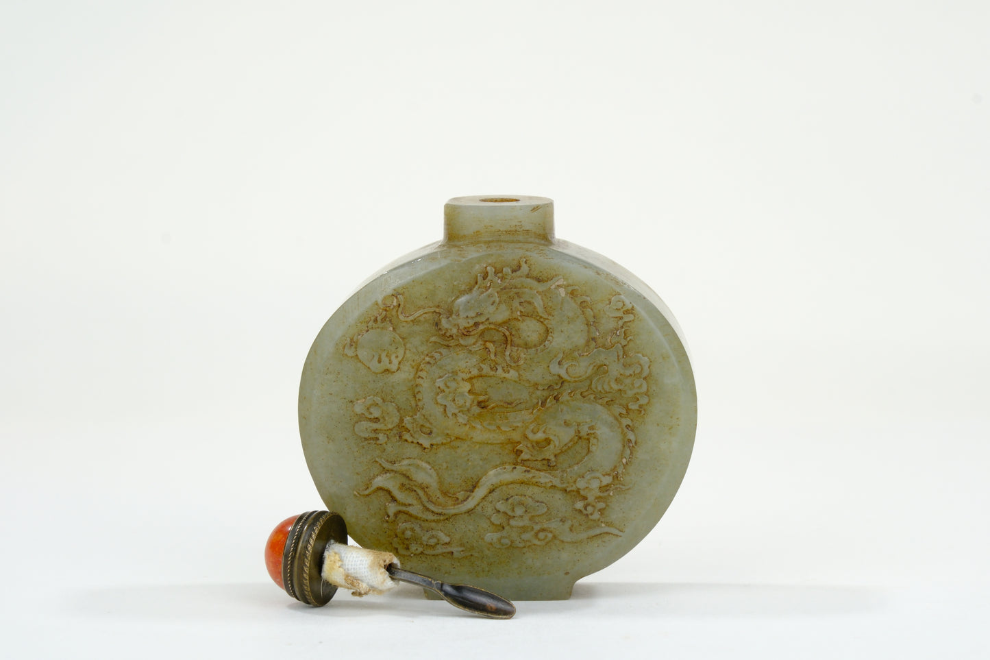 Vintage Chinese Natural Stone Snuff Bottle Dragon Motif 2.5"