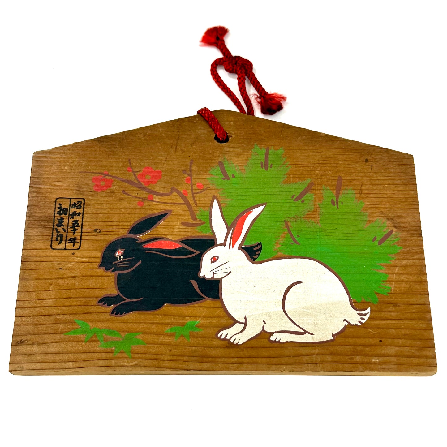 Vintage Japanese Ema Prayer Plaque Rabbits
