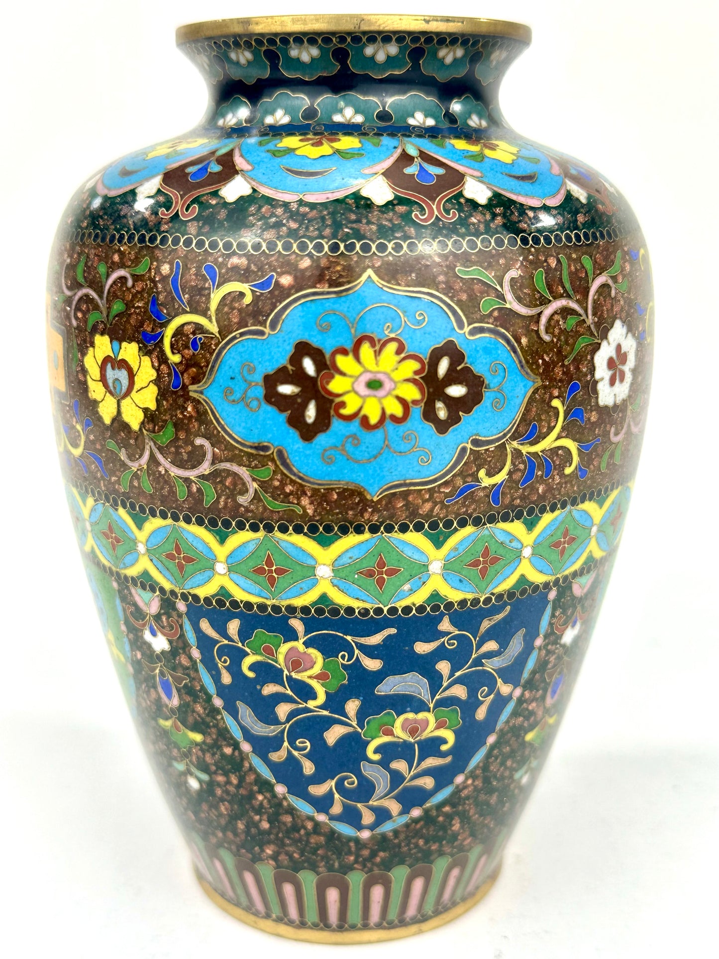 Antique Japanese Meiji Era (c1880) Cloisonné Vase Floral & Vine Motif 6”