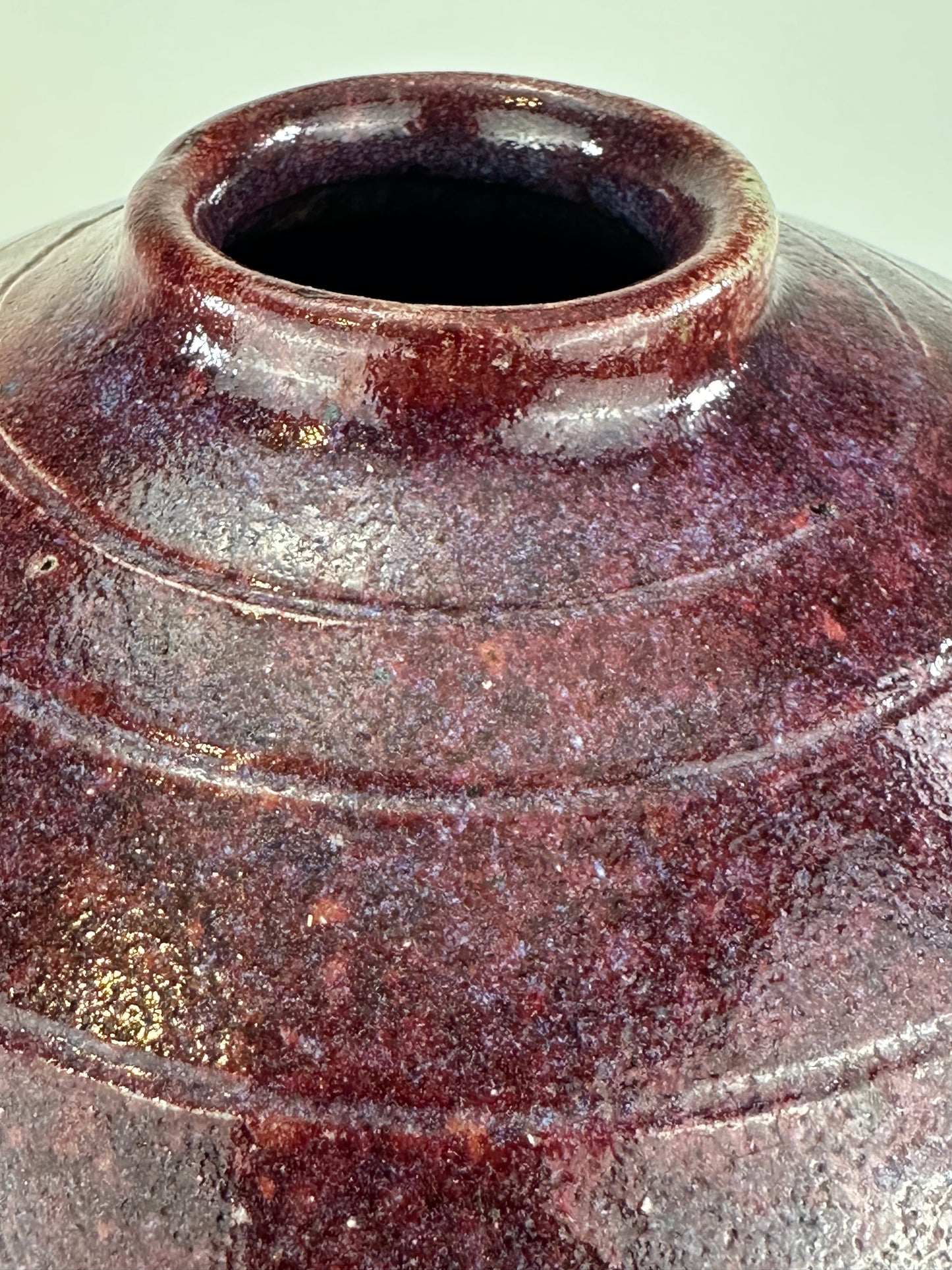 Vintage Japanese Hand Thrown Vase Beautiful Red-Purple Vase 11"