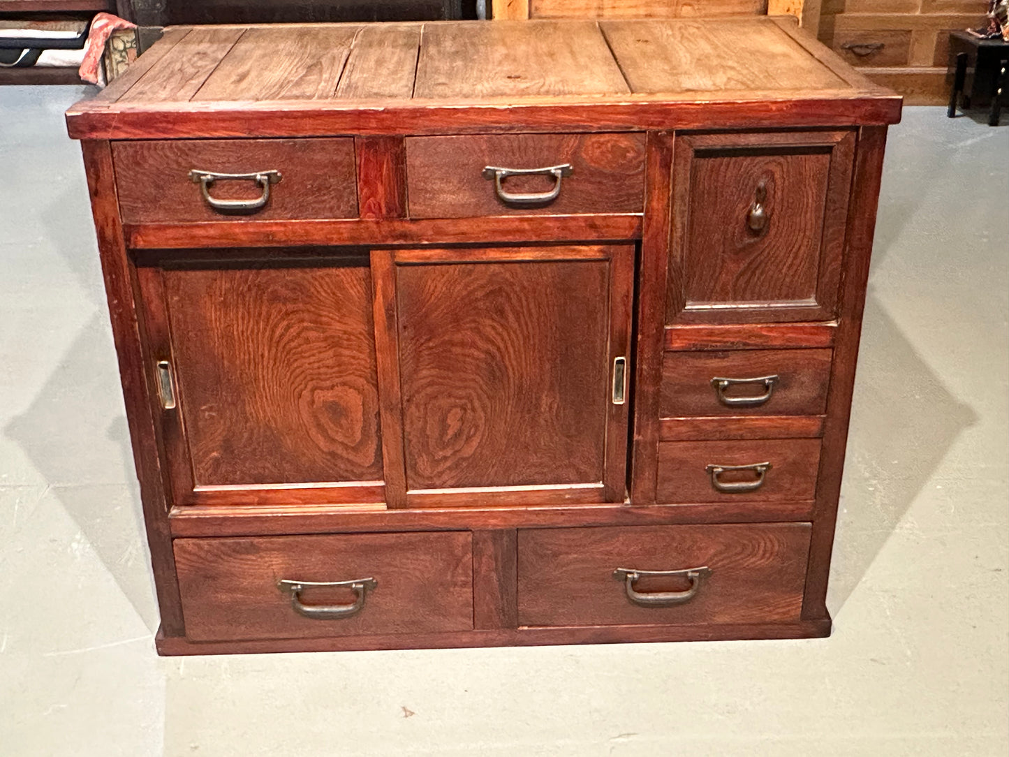 Antique Japanese Meiji Era Chobadansu Keyaki Elmwood Tansu Chest 34"W