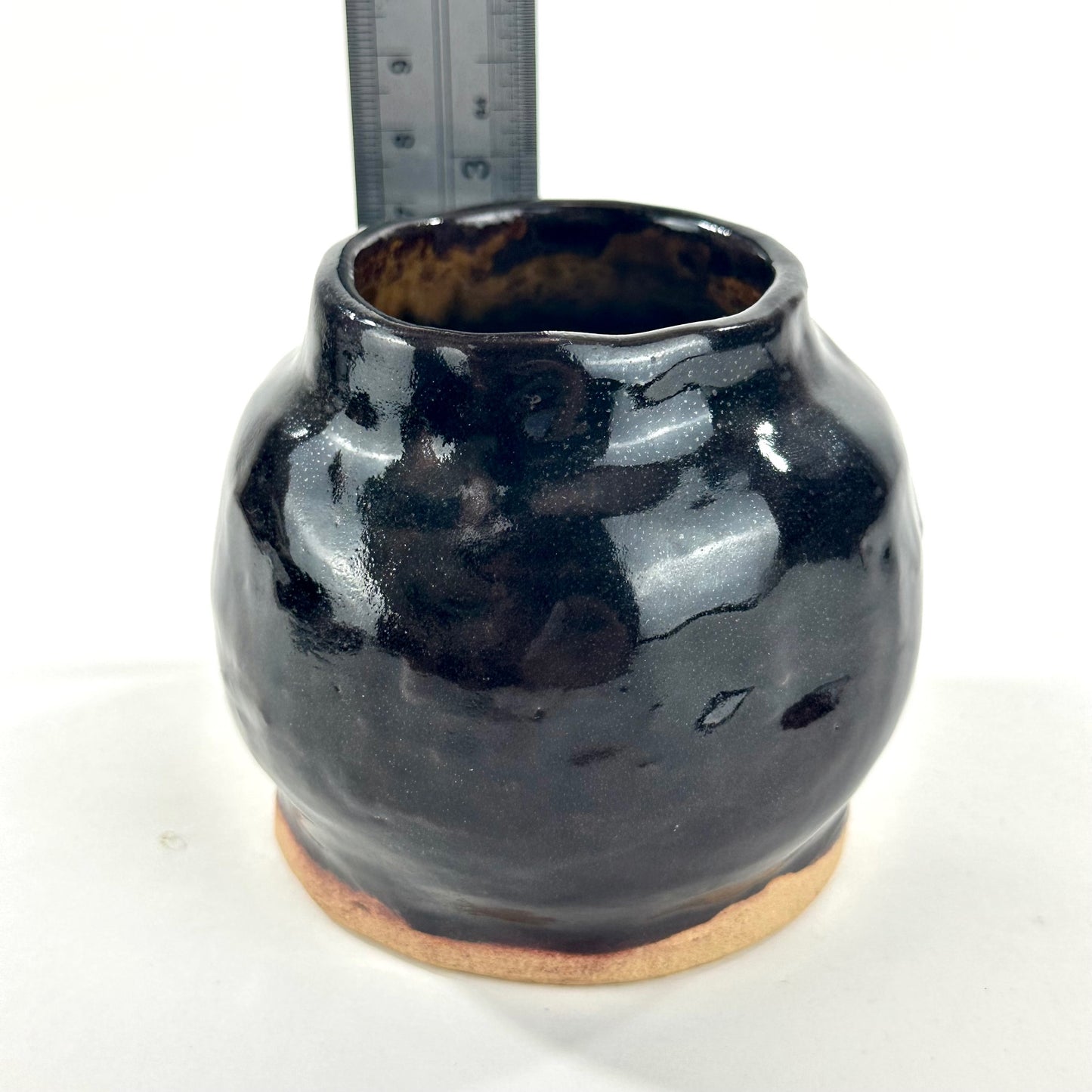 Vintage Japanese Studio Pottery Small Stoneware Jar Kotsubo Iron Black Glaze