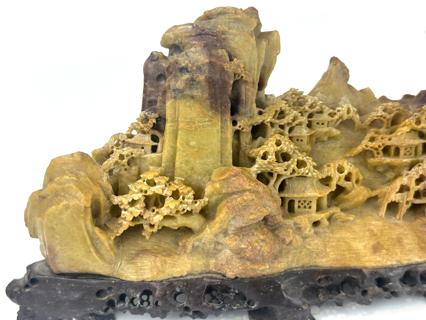 Antique Chinese Natural Carved Stone Mountain Village 12”