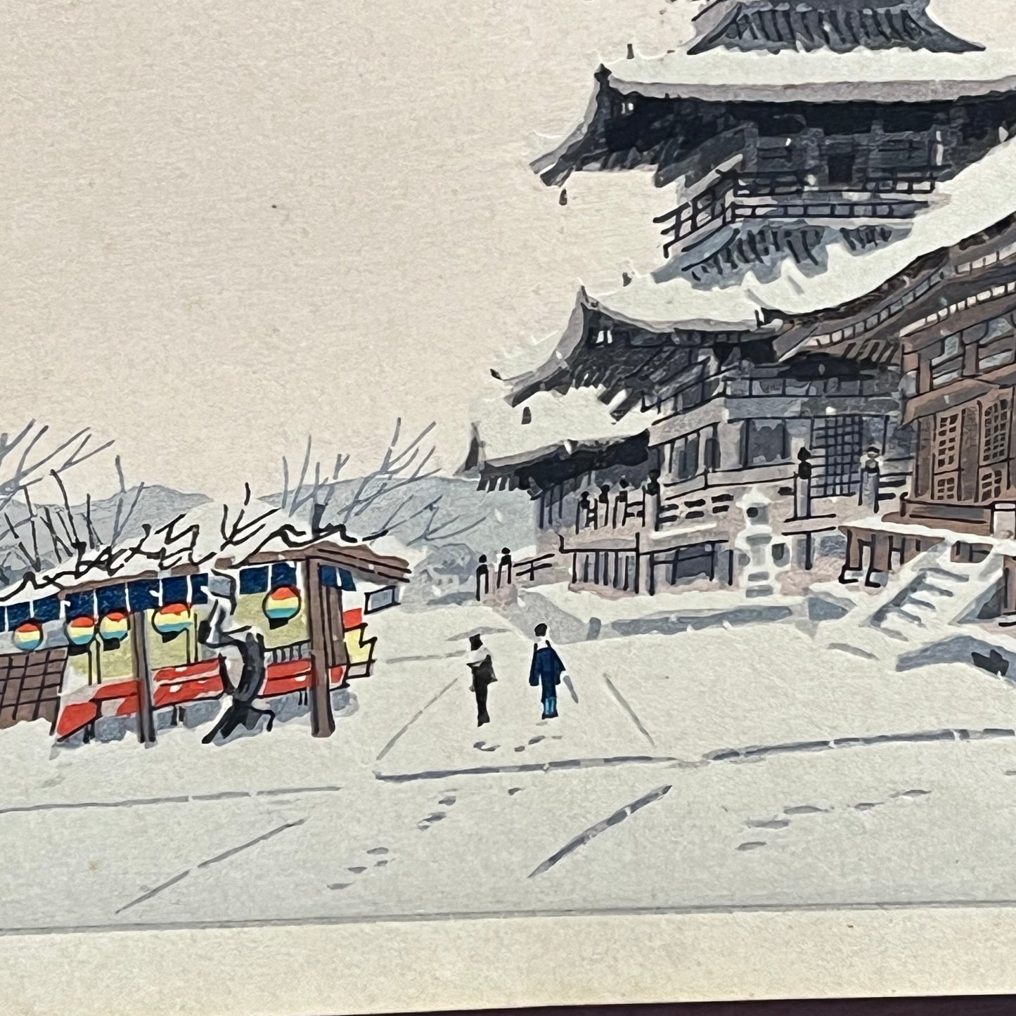 Wood Block Print by Kotozuka of Kiyomizudera Temple in the Snow 11"