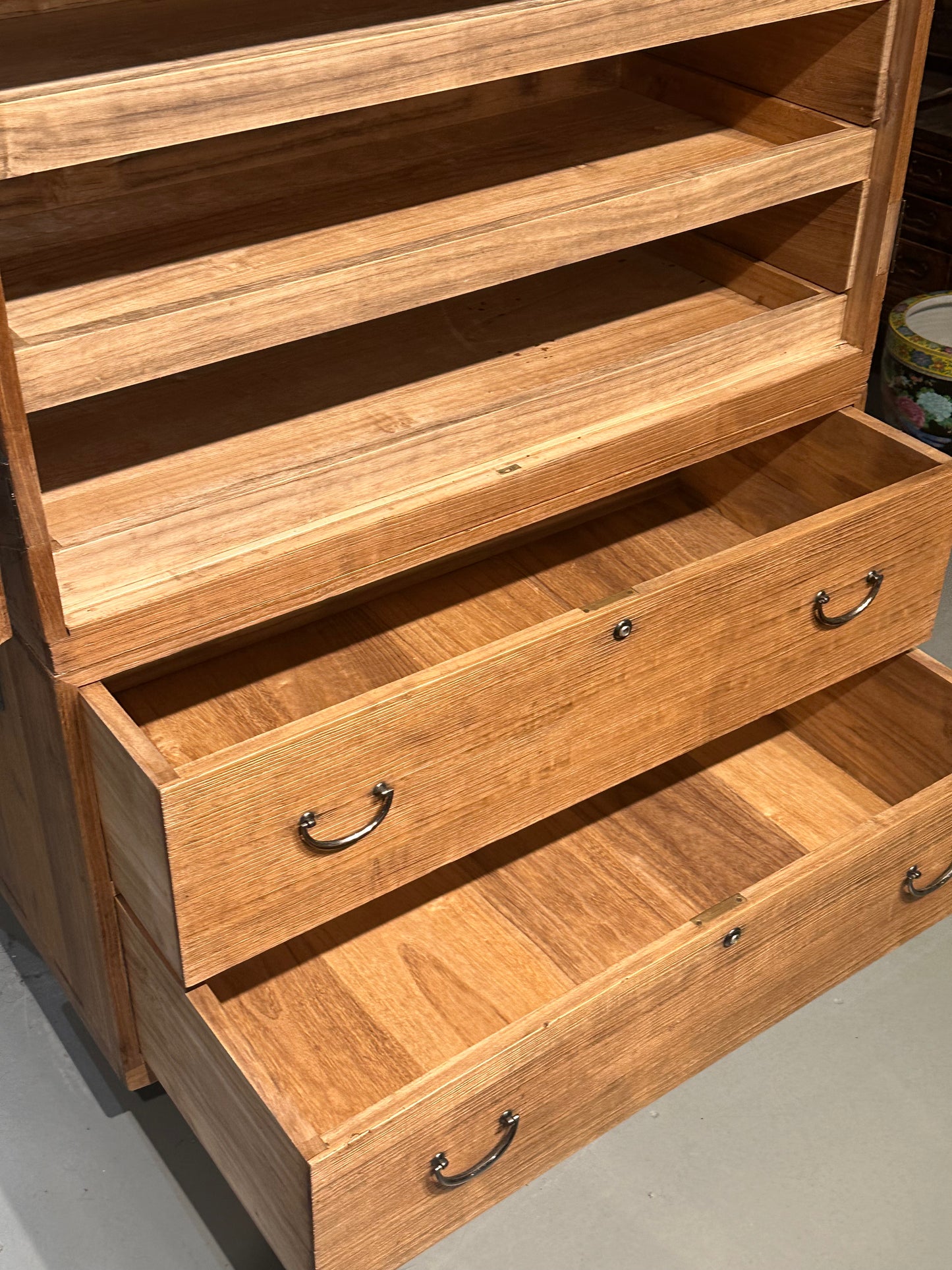 Antique Japanese Clothing Tansu Taisho Era c1920's Ishodansu Kiri Paulownia Chest 37"W